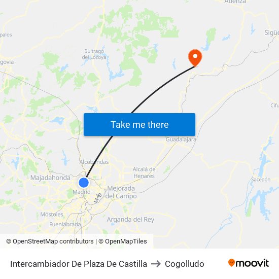 Intercambiador De Plaza De Castilla to Cogolludo map