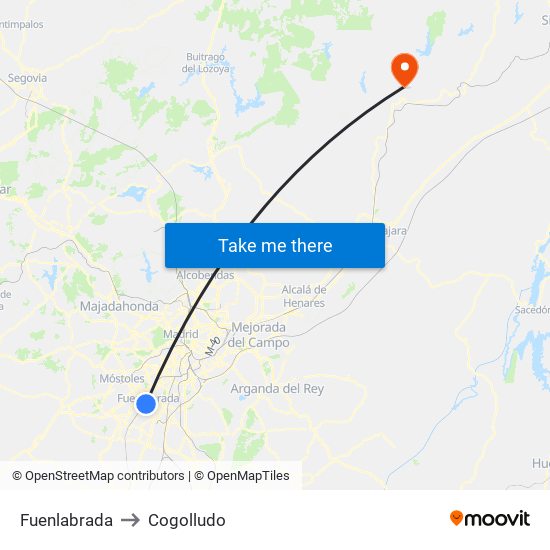 Fuenlabrada to Cogolludo map