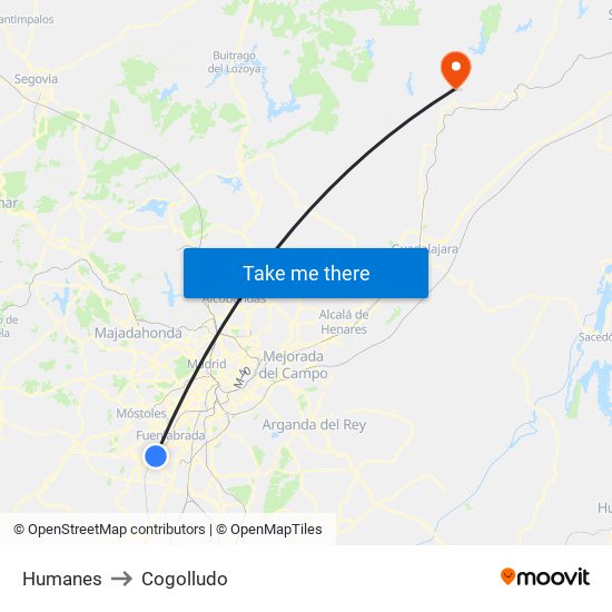 Humanes to Cogolludo map
