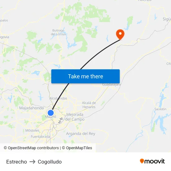 Estrecho to Cogolludo map