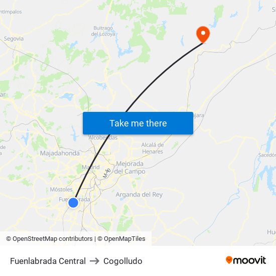 Fuenlabrada Central to Cogolludo map