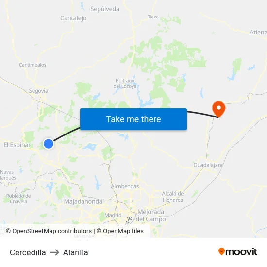 Cercedilla to Alarilla map