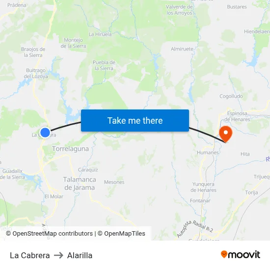 La Cabrera to Alarilla map