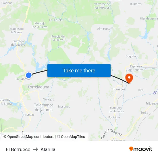 El Berrueco to Alarilla map