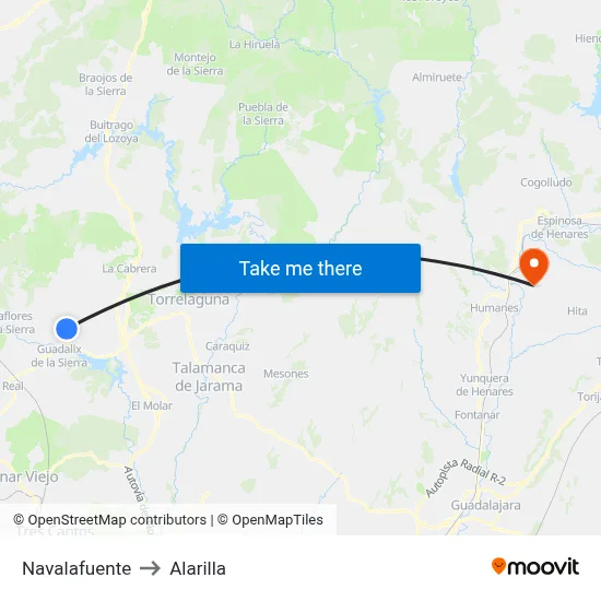 Navalafuente to Alarilla map