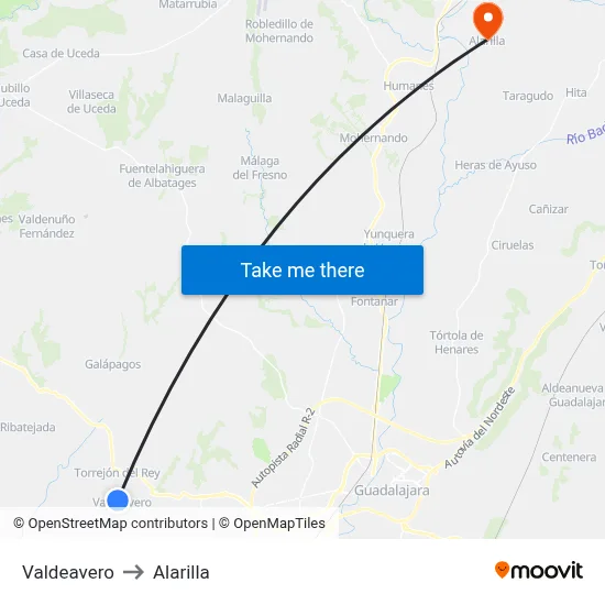 Valdeavero to Alarilla map