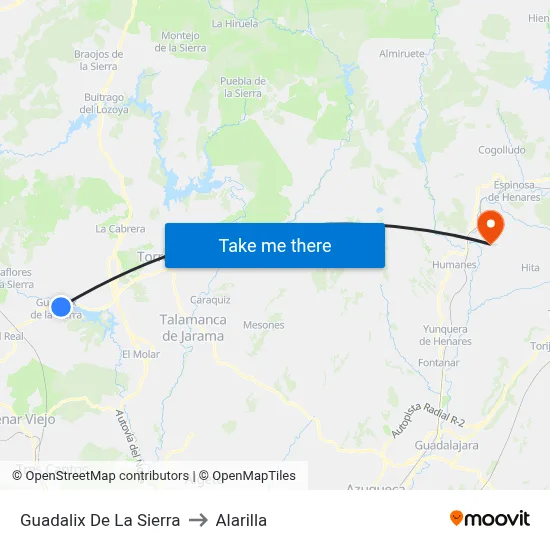 Guadalix De La Sierra to Alarilla map