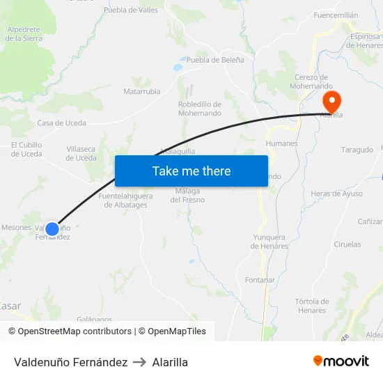Valdenuño Fernández to Alarilla map