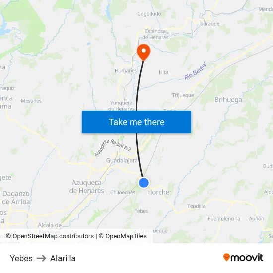 Yebes to Alarilla map