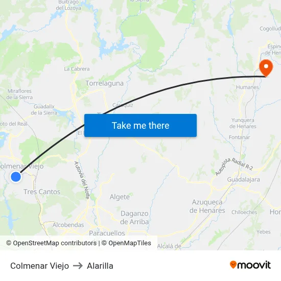 Colmenar Viejo to Alarilla map