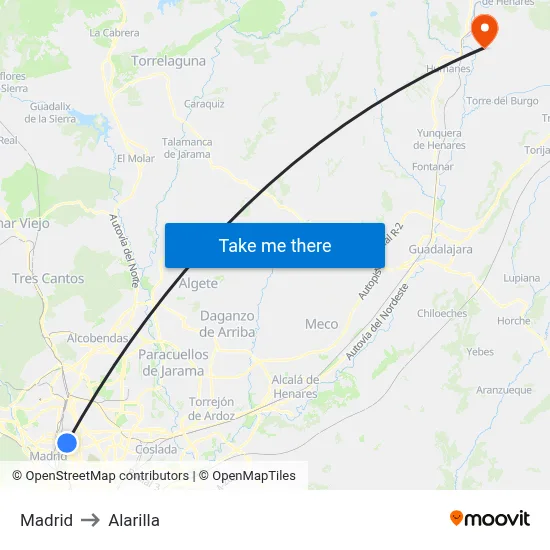 Madrid to Alarilla map