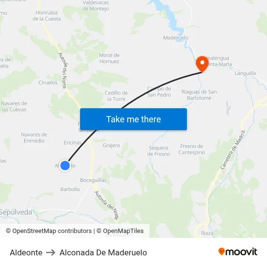 Aldeonte to Alconada De Maderuelo map