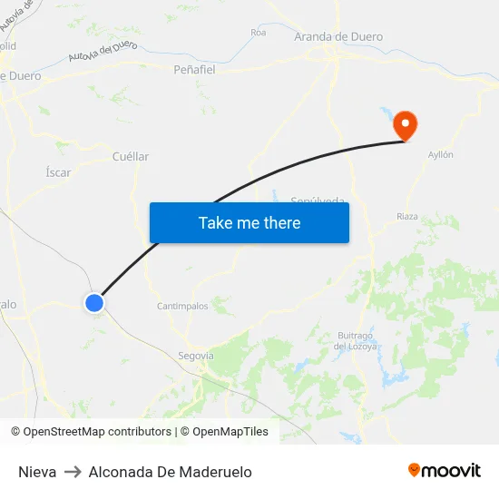 Nieva to Alconada De Maderuelo map