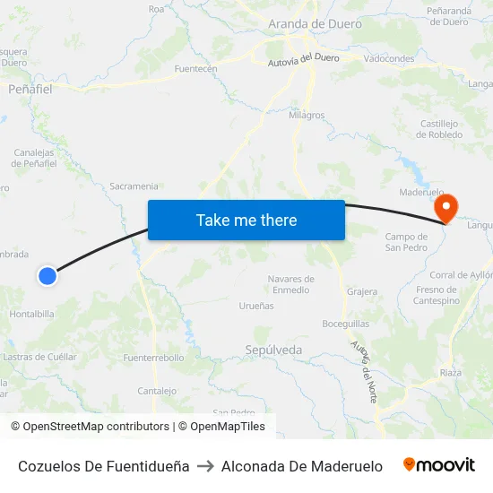 Cozuelos De Fuentidueña to Alconada De Maderuelo map