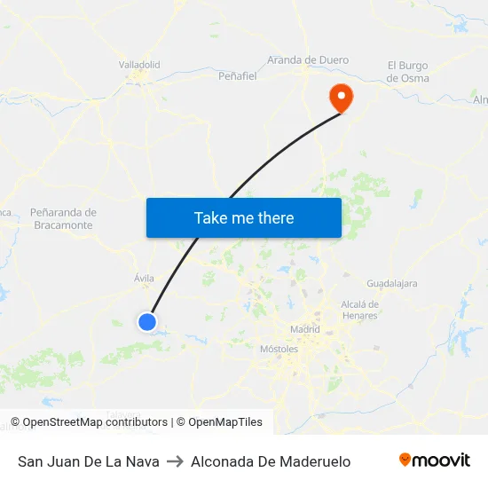 San Juan De La Nava to Alconada De Maderuelo map