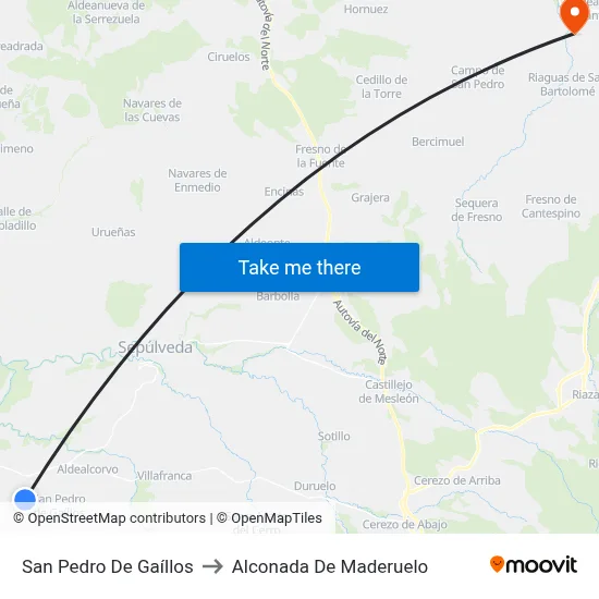 San Pedro De Gaíllos to Alconada De Maderuelo map