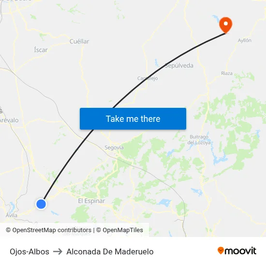 Ojos-Albos to Alconada De Maderuelo map