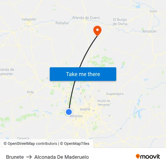 Brunete to Alconada De Maderuelo map