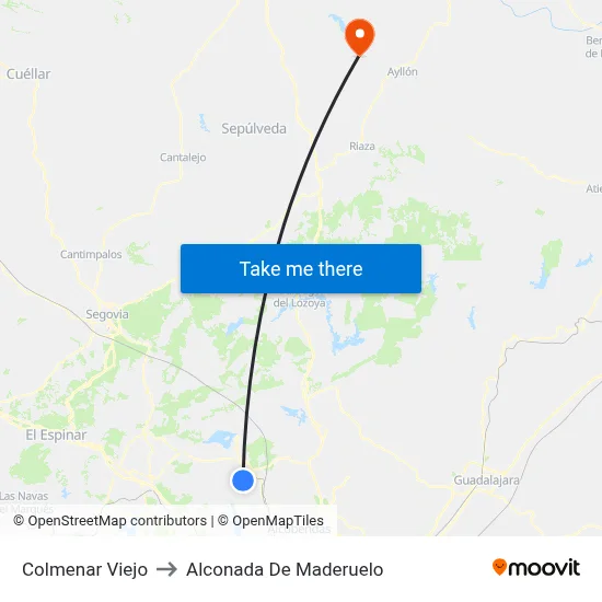 Colmenar Viejo to Alconada De Maderuelo map