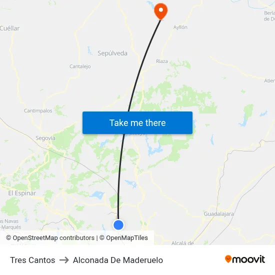 Tres Cantos to Alconada De Maderuelo map