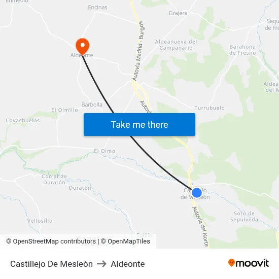 Castillejo De Mesleón to Aldeonte map