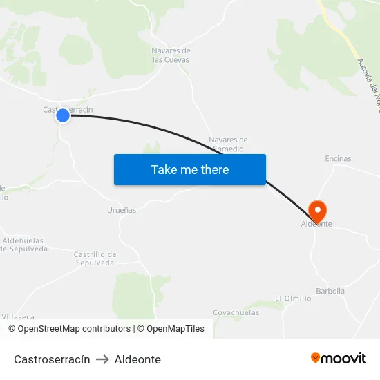 Castroserracín to Aldeonte map