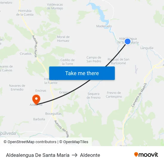 Aldealengua De Santa María to Aldeonte map