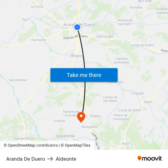 Aranda De Duero to Aldeonte map