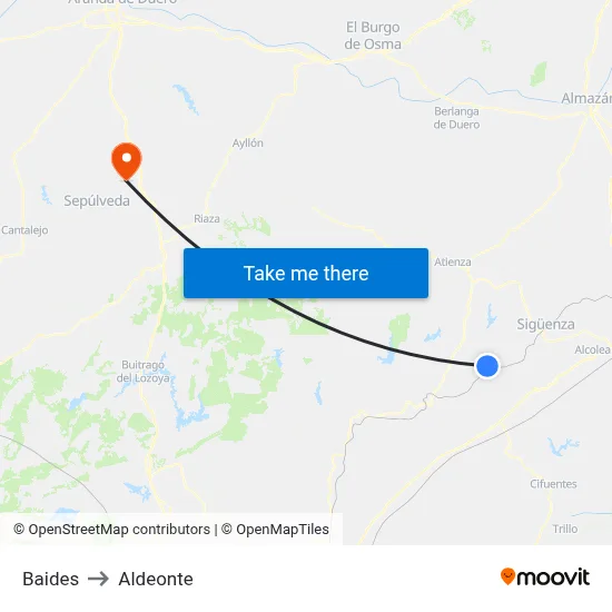 Baides to Aldeonte map