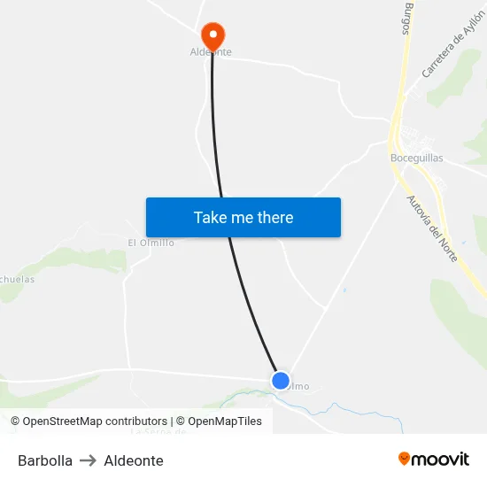 Barbolla to Aldeonte map