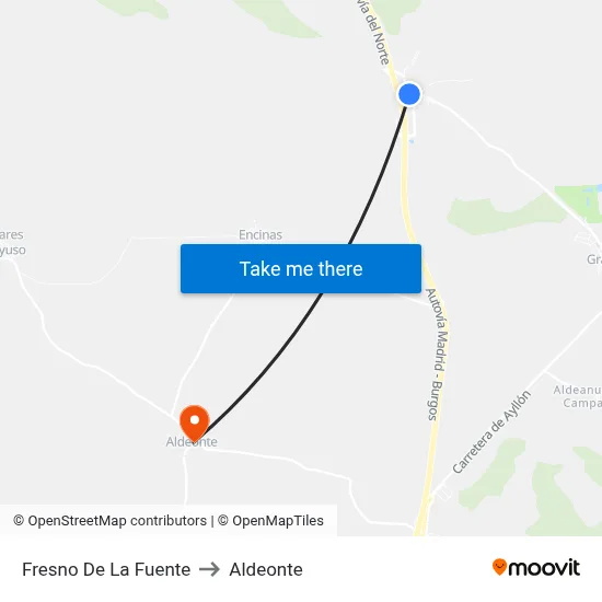 Fresno De La Fuente to Aldeonte map