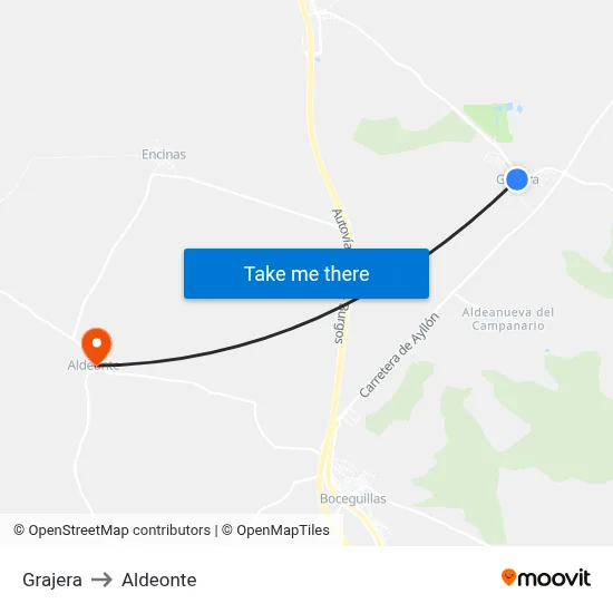 Grajera to Aldeonte map