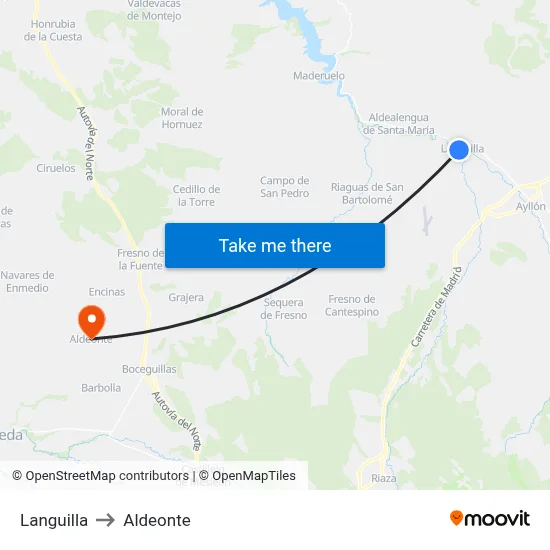Languilla to Aldeonte map