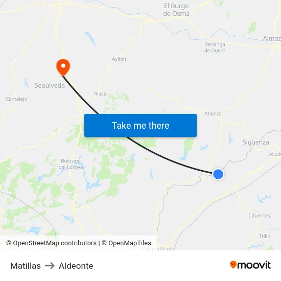 Matillas to Aldeonte map