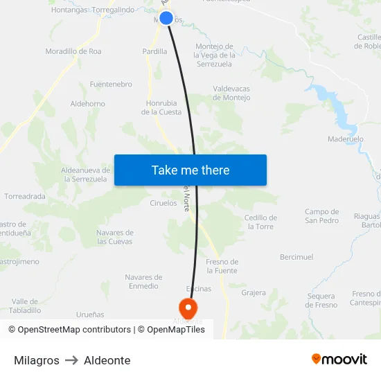 Milagros to Aldeonte map