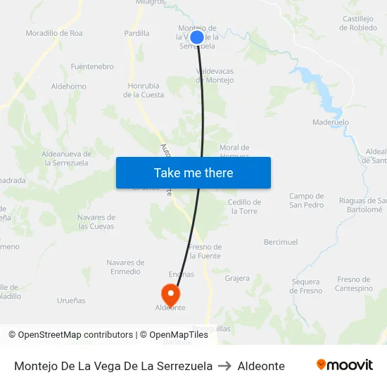 Montejo De La Vega De La Serrezuela to Aldeonte map