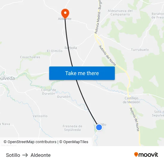 Sotillo to Aldeonte map