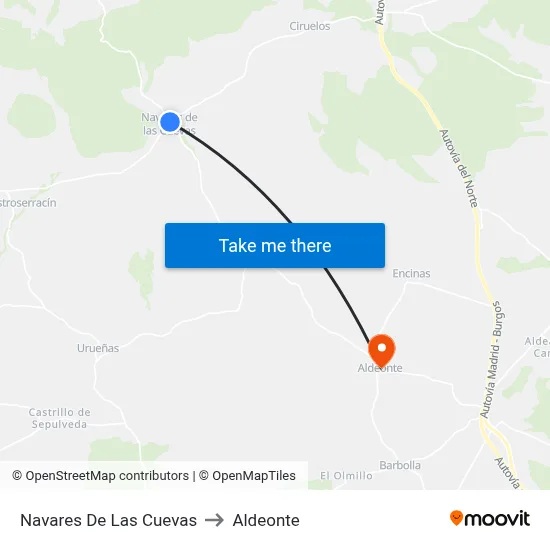 Navares De Las Cuevas to Aldeonte map