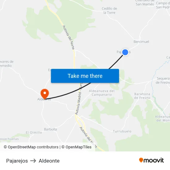 Pajarejos to Aldeonte map