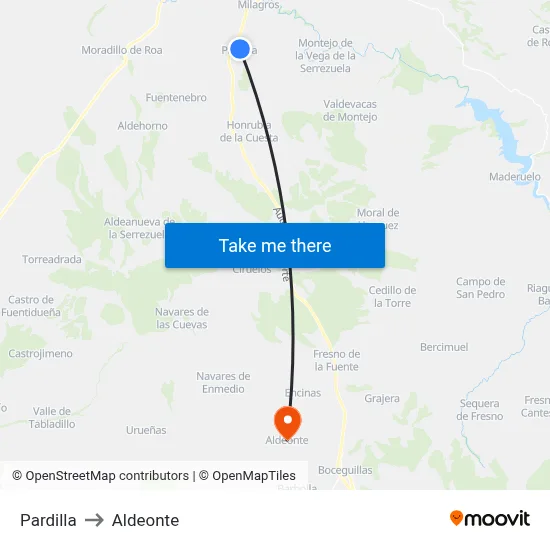 Pardilla to Aldeonte map