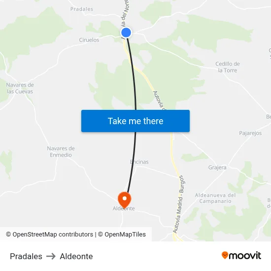 Pradales to Aldeonte map