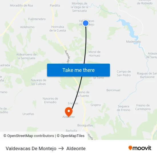 Valdevacas De Montejo to Aldeonte map