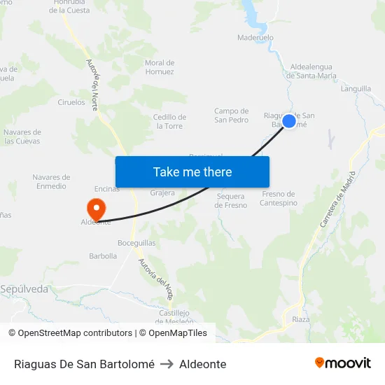Riaguas De San Bartolomé to Aldeonte map