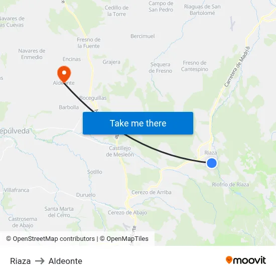 Riaza to Aldeonte map