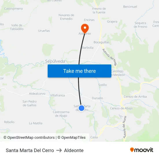 Santa Marta Del Cerro to Aldeonte map