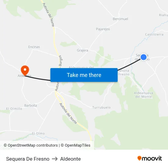 Sequera De Fresno to Aldeonte map
