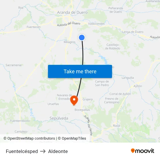 Fuentelcésped to Aldeonte map