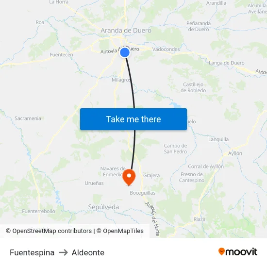 Fuentespina to Aldeonte map