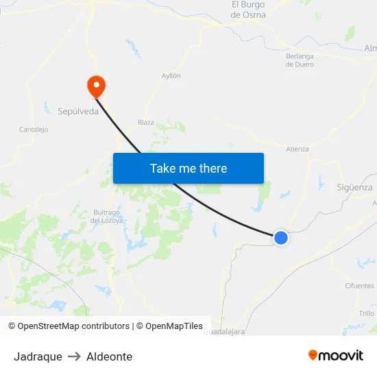 Jadraque to Aldeonte map