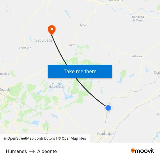 Humanes to Aldeonte map